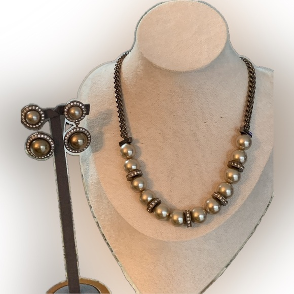Givenchy Bronze Tone Faux Pearls and Rhinestones Necklace and Earring Set - Picture 8 of 10